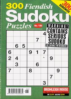 300 Fiendish Sudoku Puzzle Magazine Issue NO 106